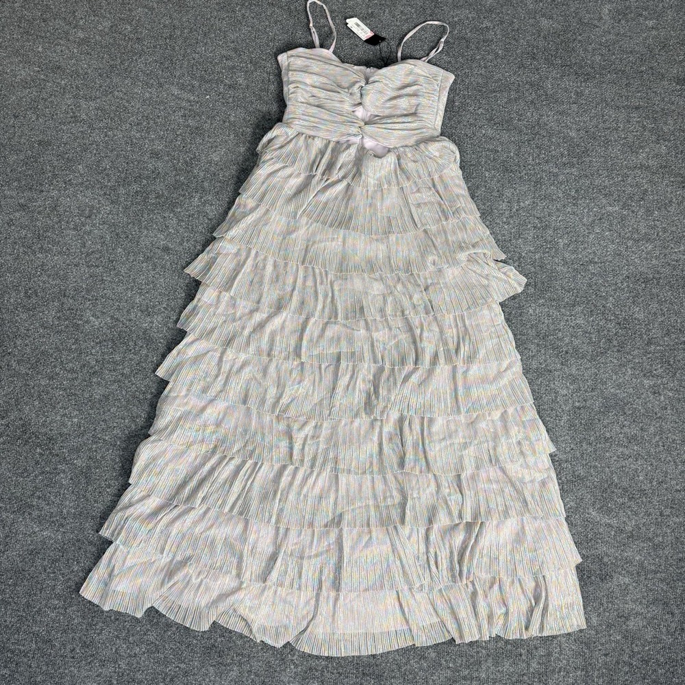 NWT Gianni Bini Grace Rainbow Metallic Plisse Tiered Maxi Dress Size 10